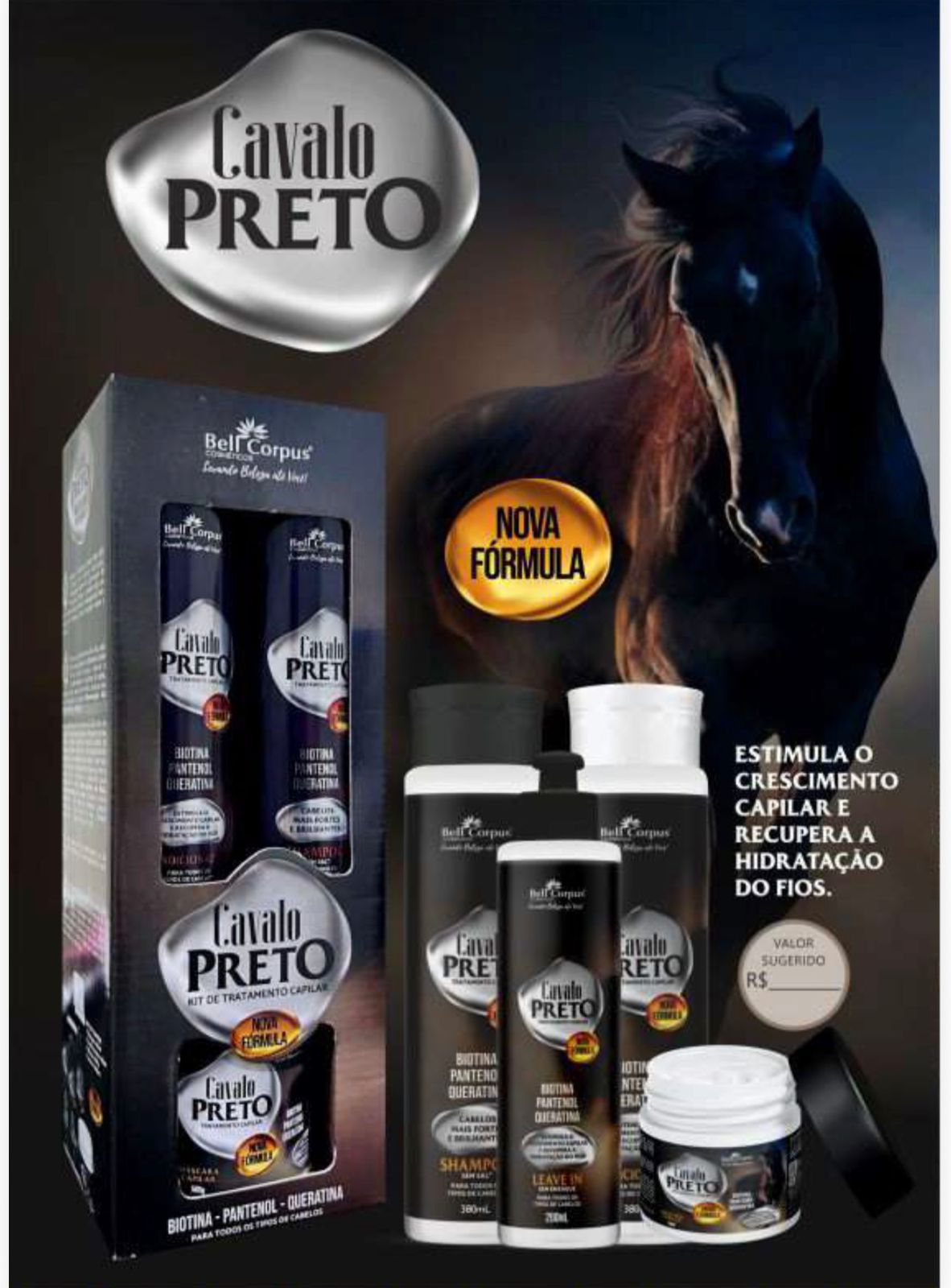 Kit Cavalo Preto Bell Corpus- 4 itens